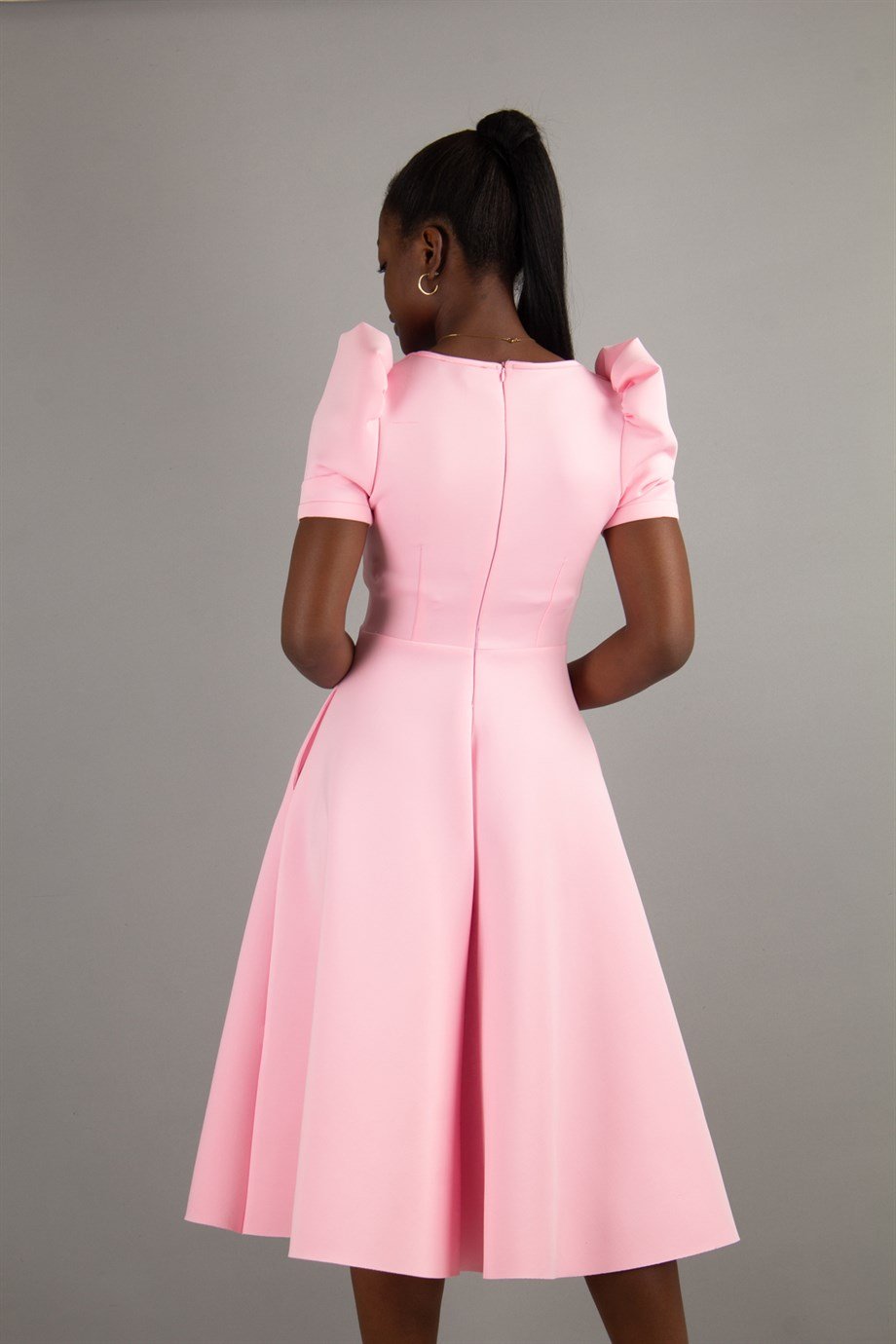 Puff Sleeve V Neck Scuba Dress