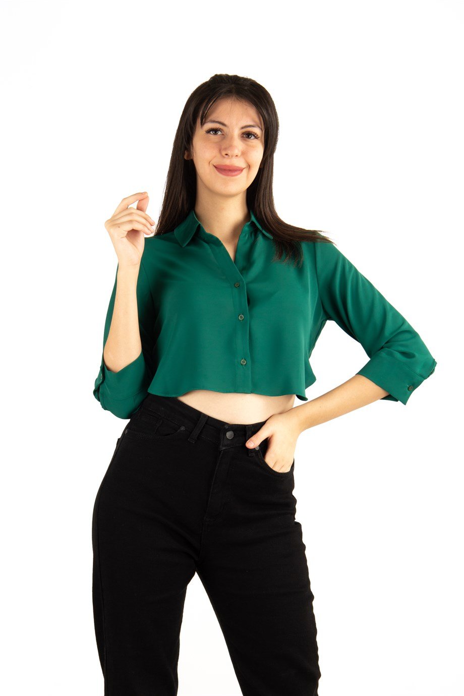 Rib Back Detail Crop Top - Emerald Green