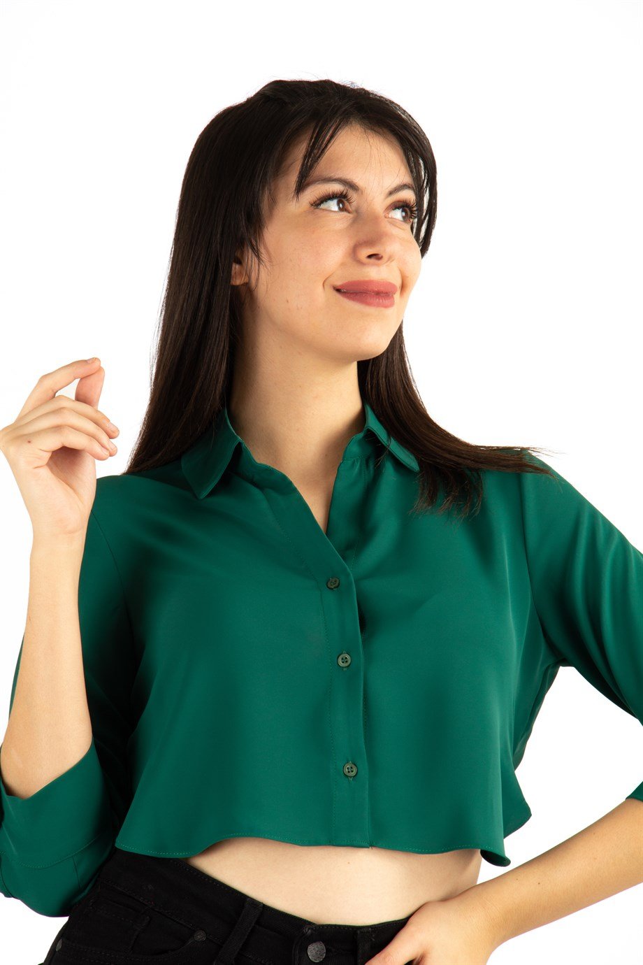 Rib Back Detail Crop Top - Emerald Green