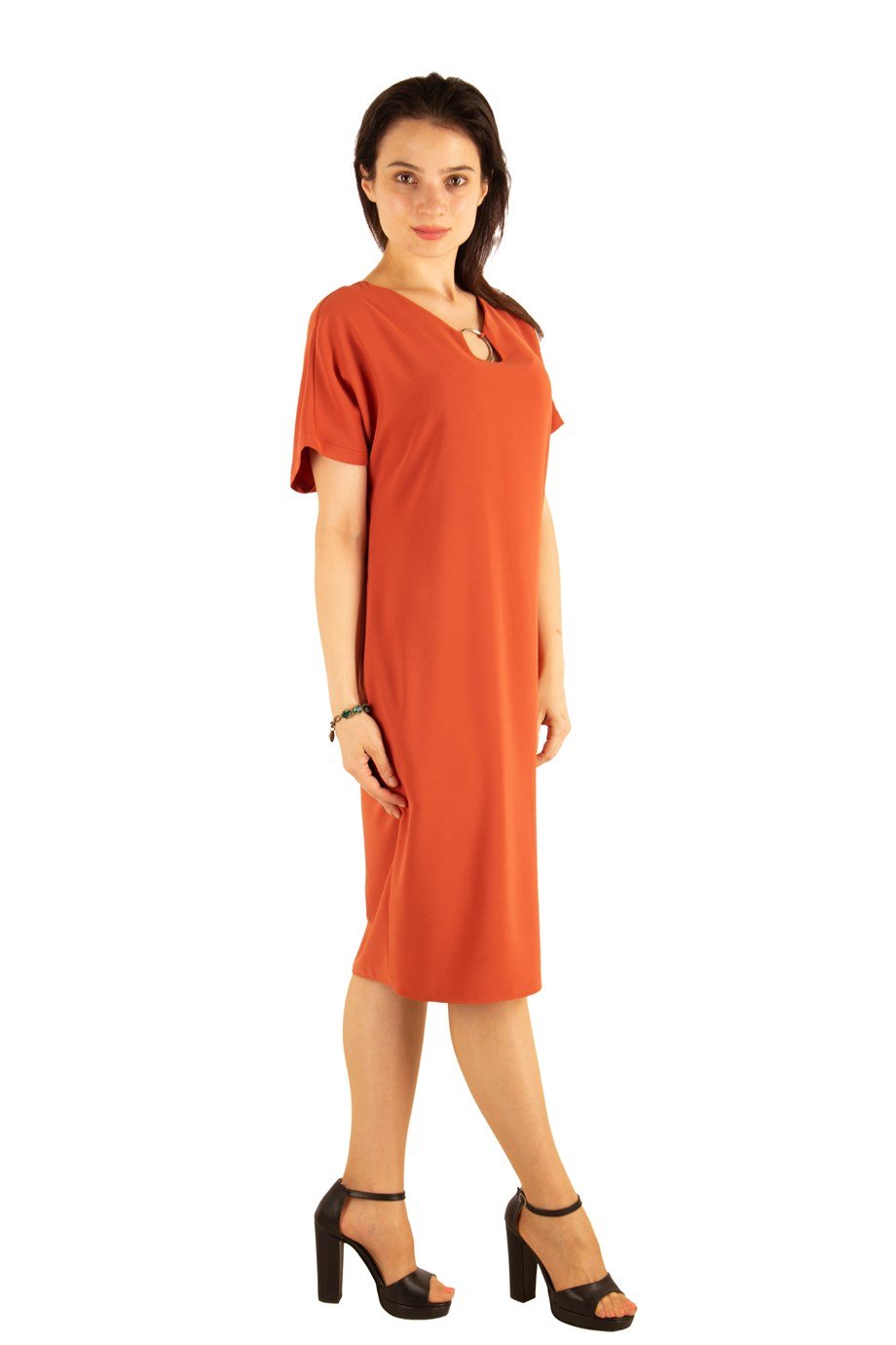 Ring Detail Dress - Brunt Orange