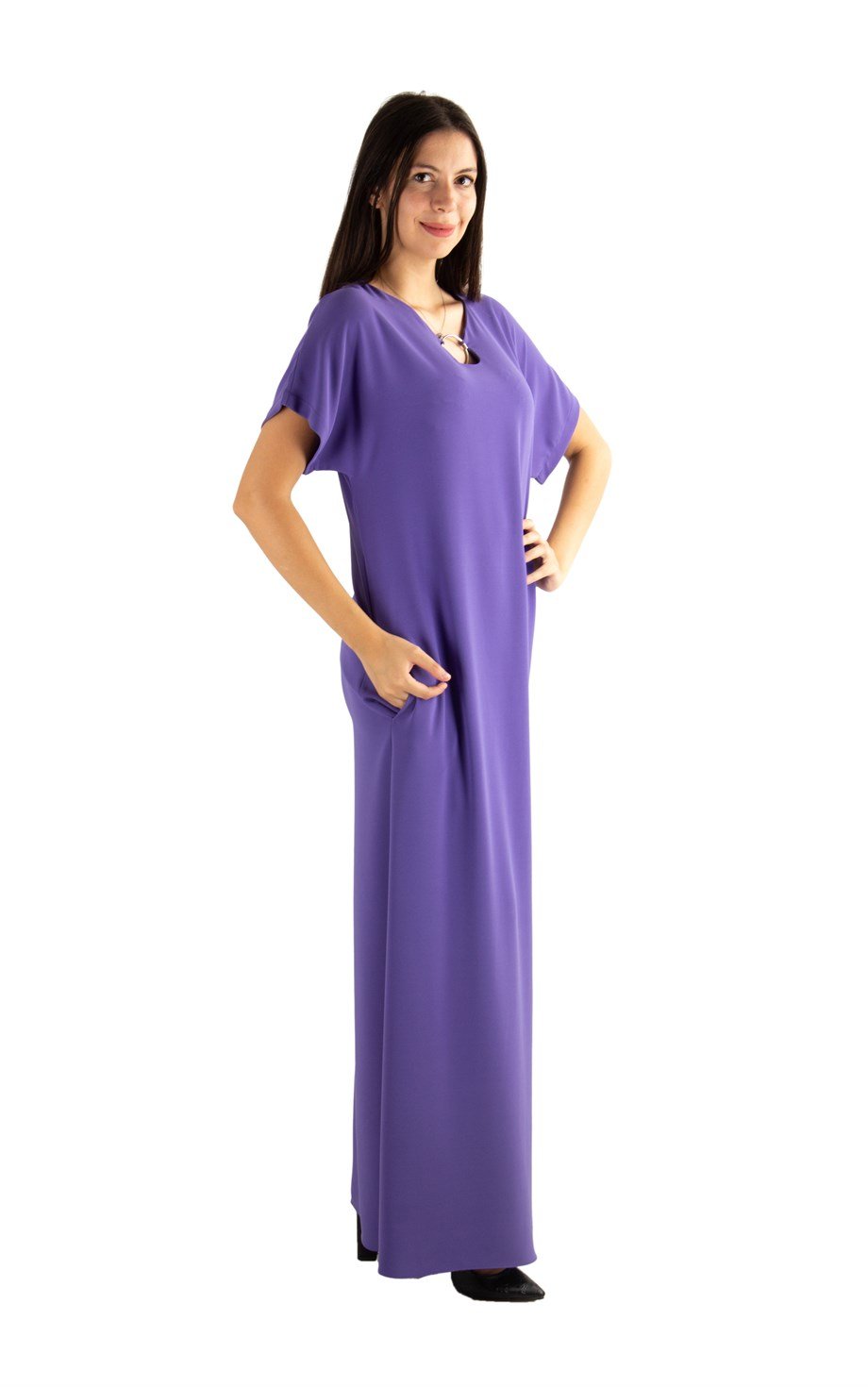 Ring Detail Long Big Size Dress - Violet