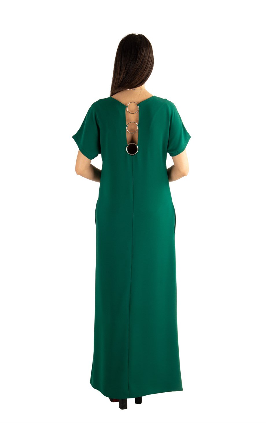Ring Detail Long Dress - Emerald Green