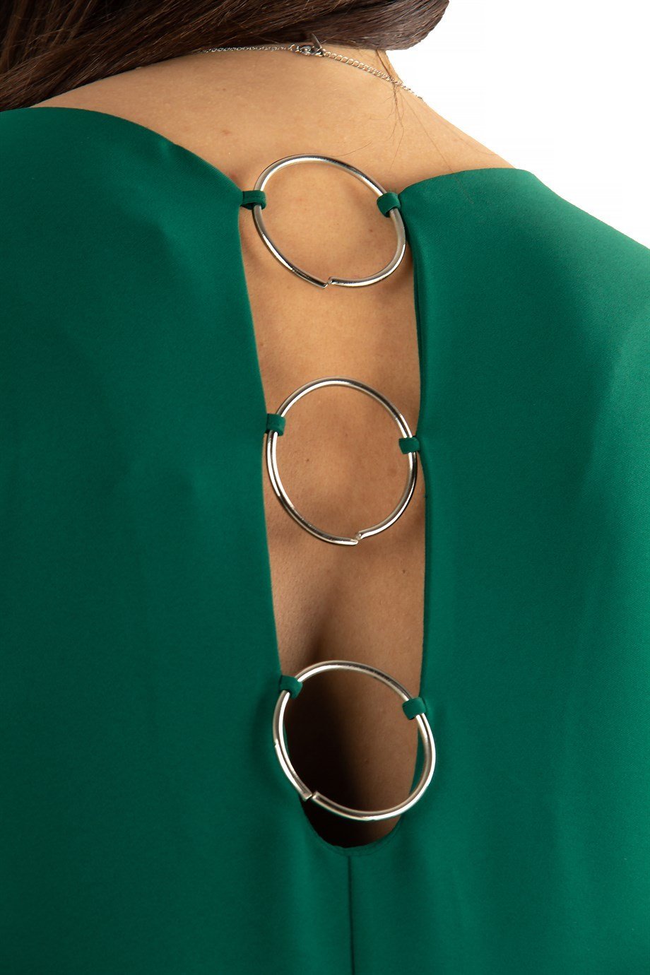 Ring Detail Long Dress - Emerald Green
