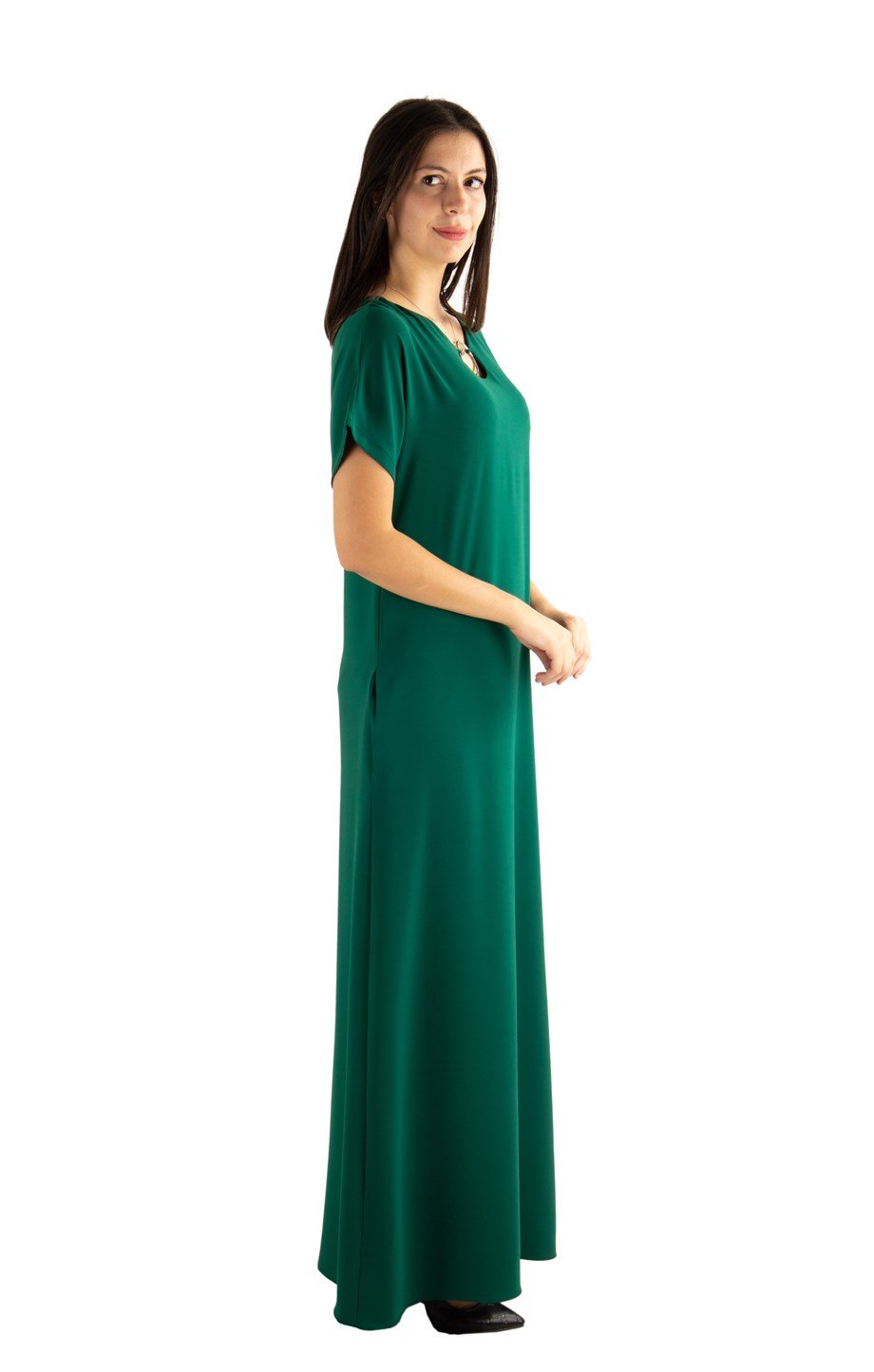 Ring Detail Long Dress - Emerald Green