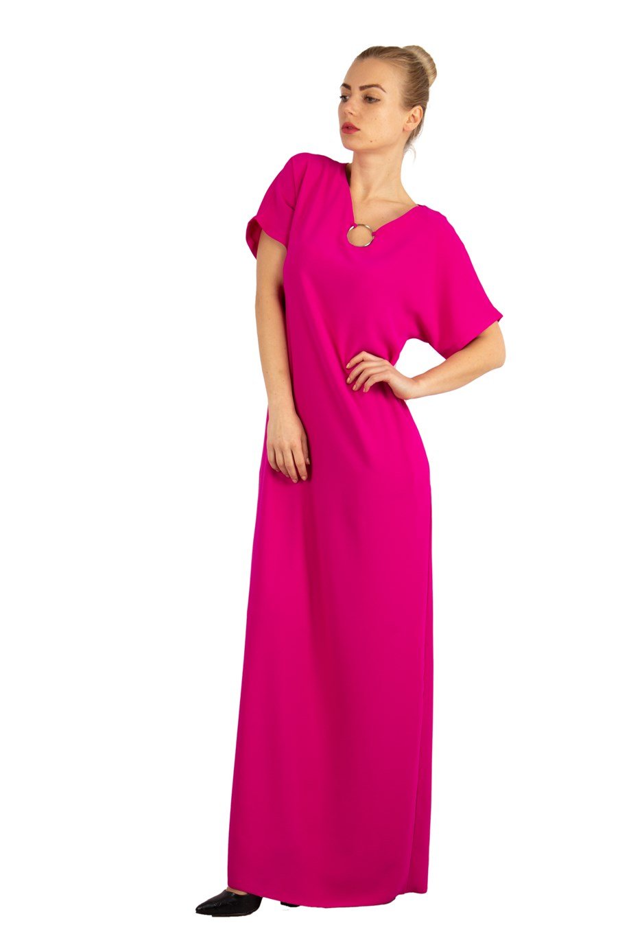 Ring Detail Long Dress - Fuchsia