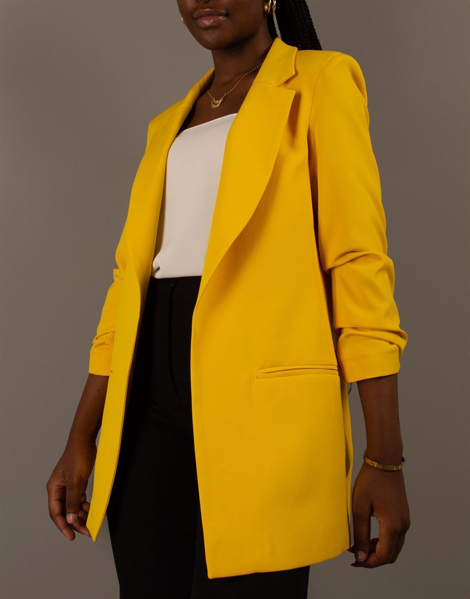 Ruched Blazer Women Jacked Big Size - Yellow