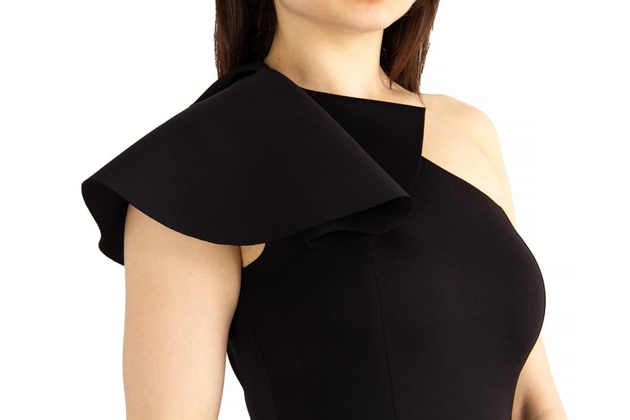 Ruffle One Shoulder Peplum Scuba Dress - Black