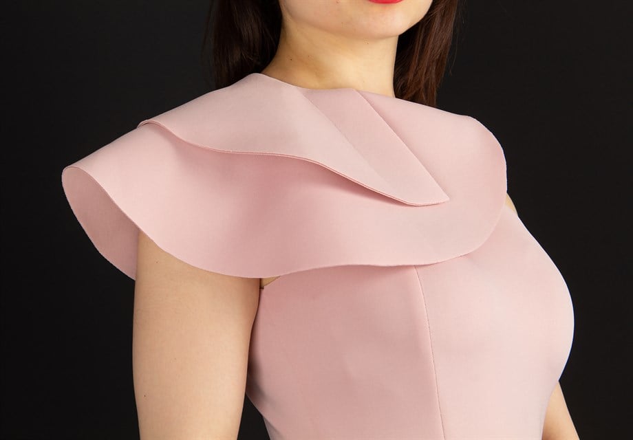 Ruffle One Shoulder Peplum Scuba Dress - Powder