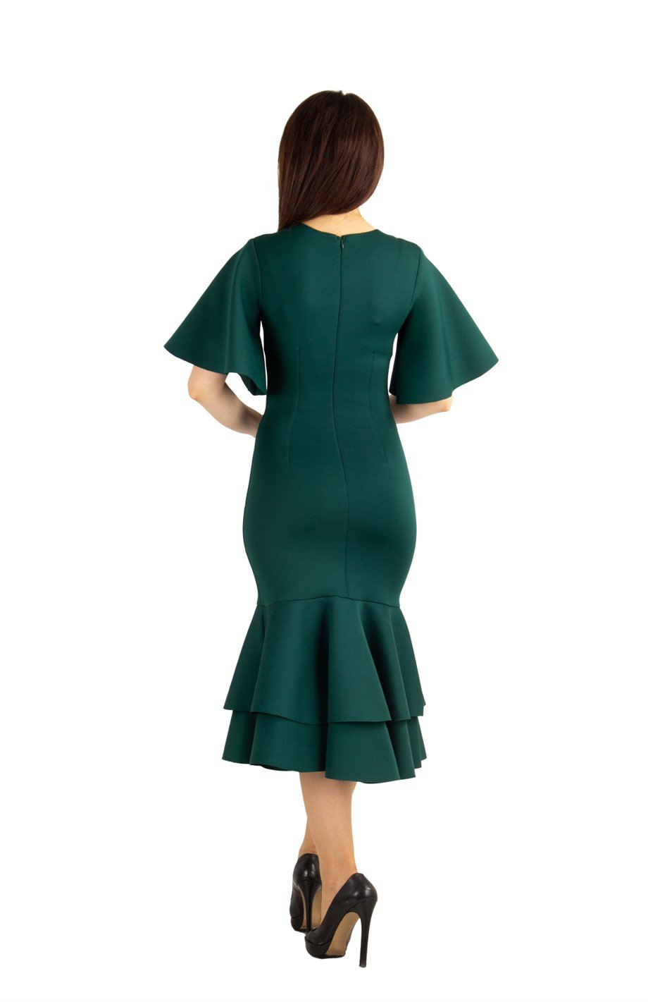 Ruffled Hem Scuba Dress - Emerald Green