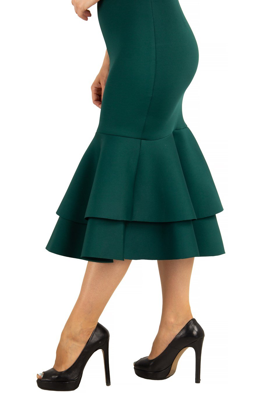 Ruffled Hem Scuba Dress - Emerald Green