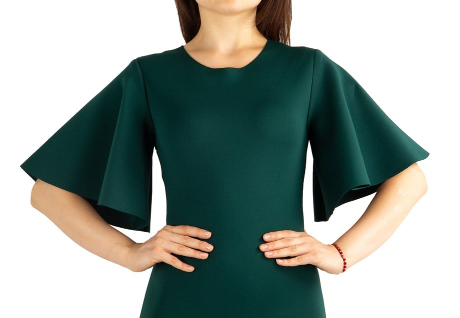 Ruffled Hem Scuba Dress - Emerald Green
