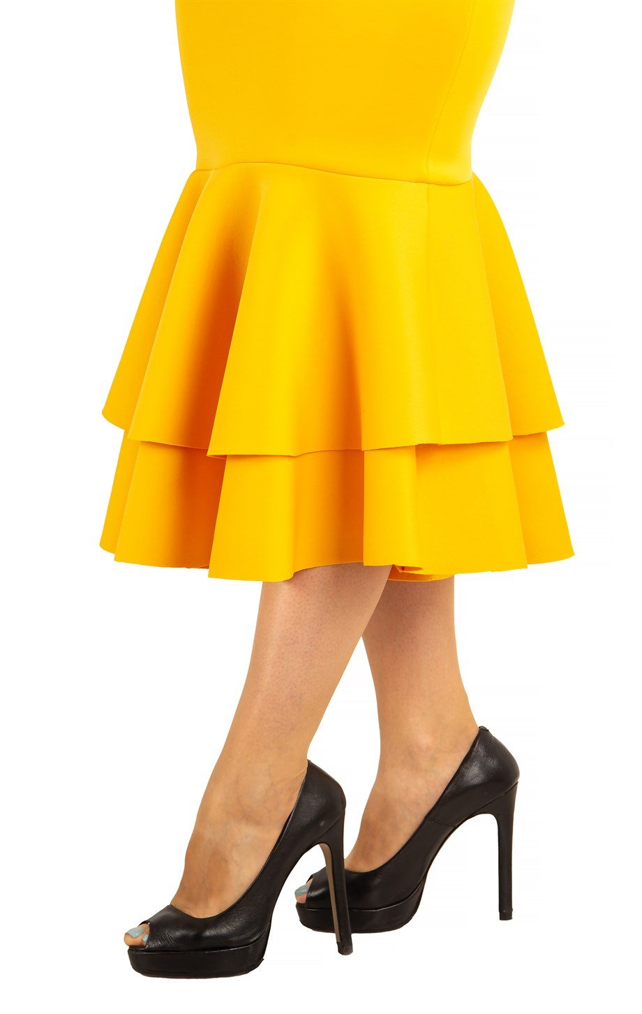 Ruffled Hem Scuba Dress - Mustard