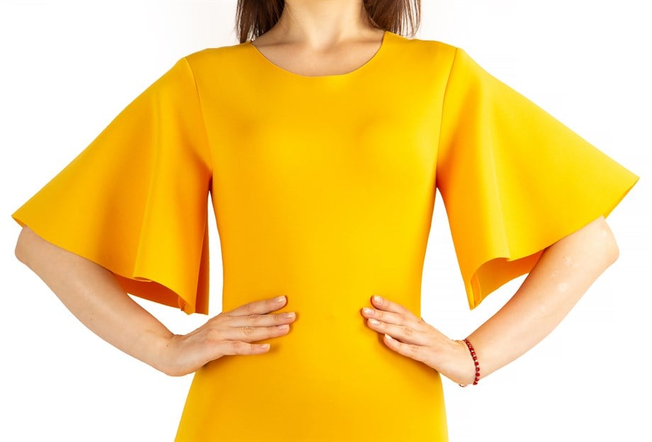 Ruffled Hem Scuba Dress - Mustard