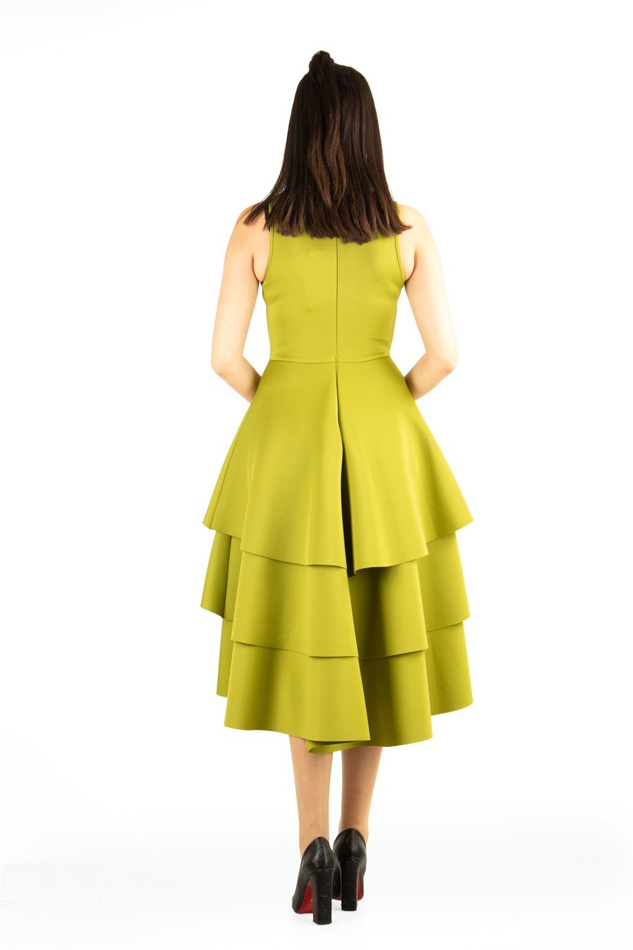 Ruffled Hem Sleeveless Scuba Dress - Khaki