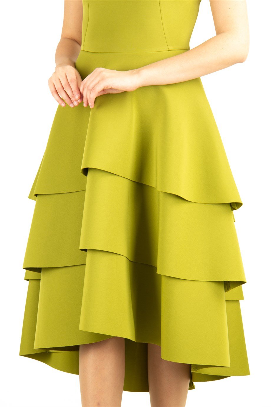 Ruffled Hem Sleeveless Scuba Dress - Khaki