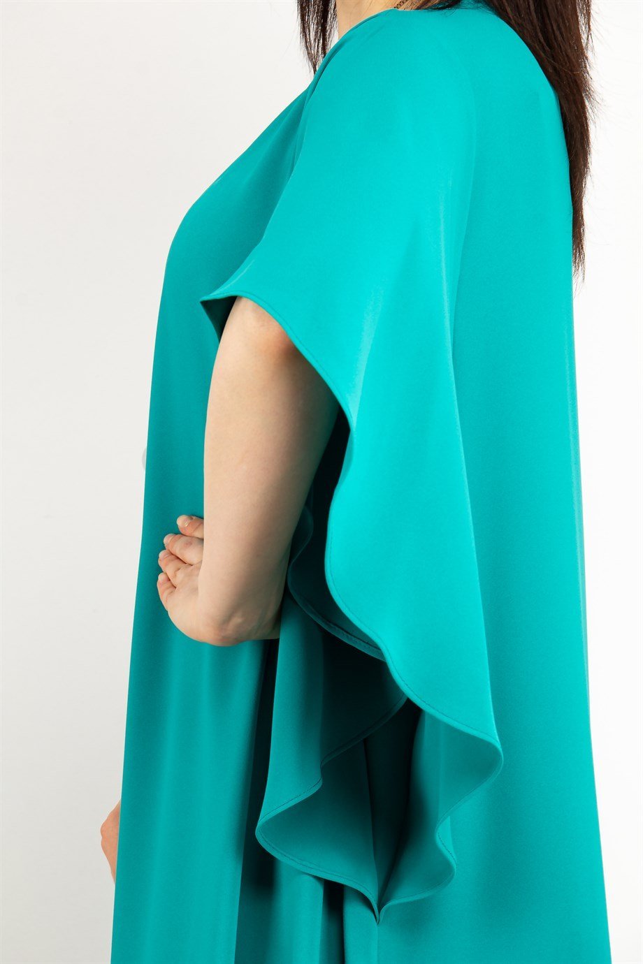 Short Sleeve Batwing V-neck Dress - Benetton Green
