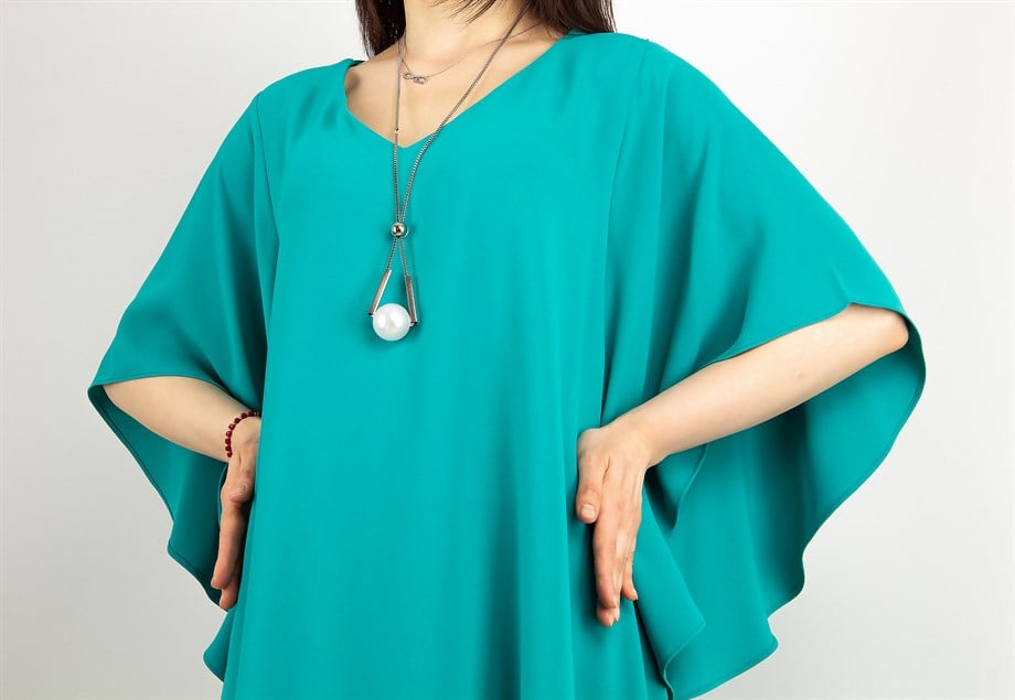 Short Sleeve Batwing V-neck Dress - Benetton Green