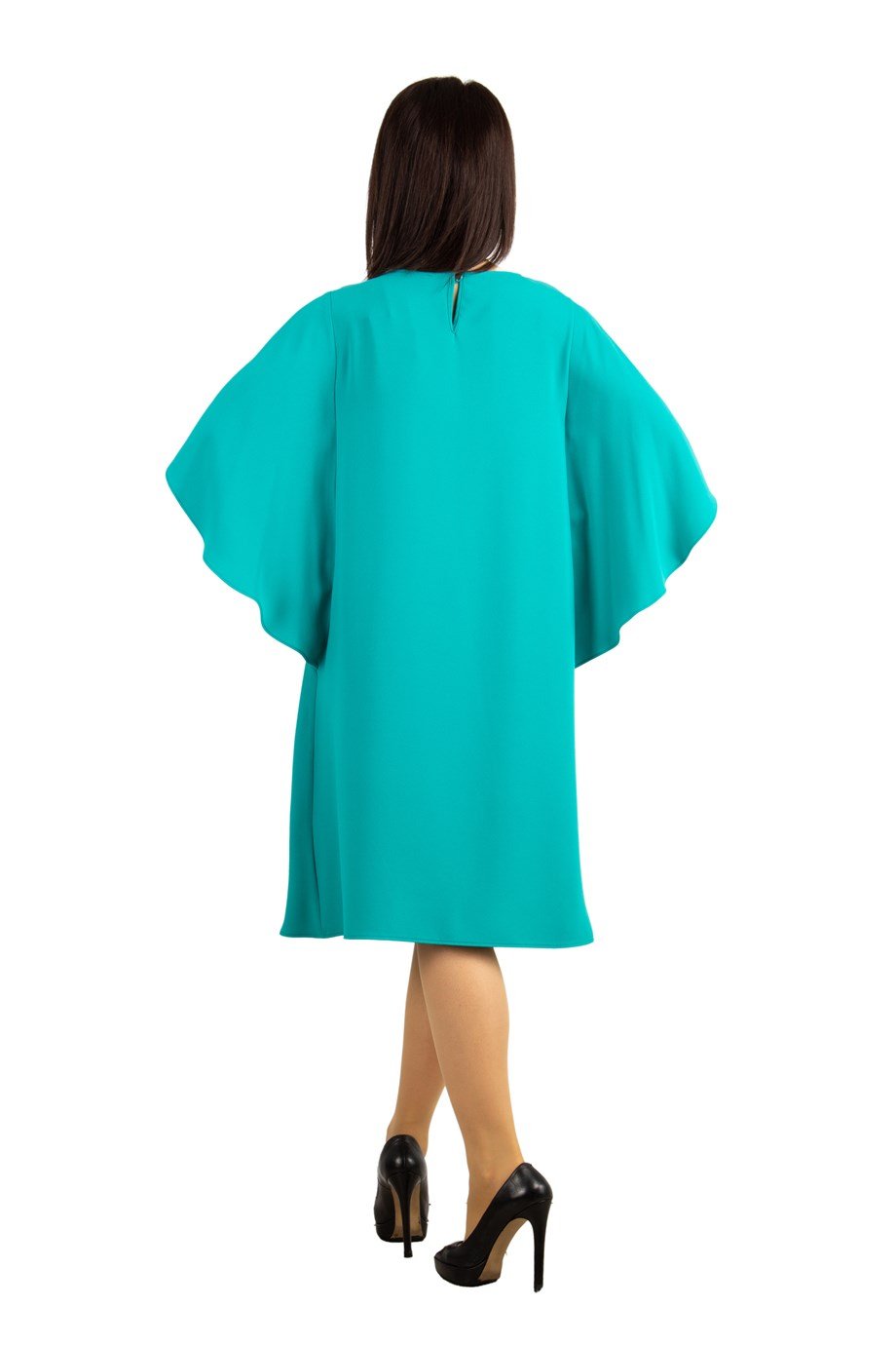 Short Sleeve Batwing V-neck Dress - Benetton Green