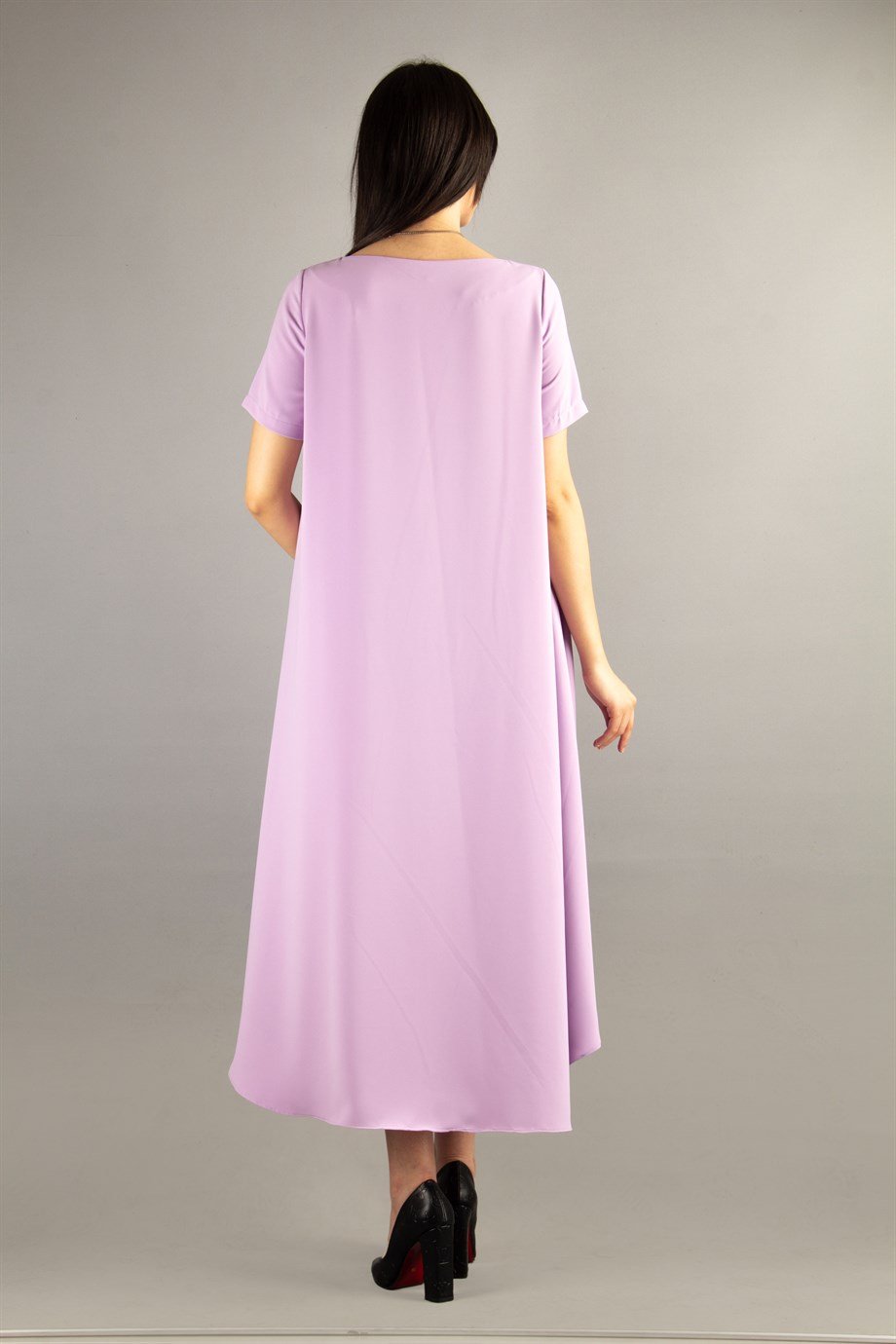 Short Sleeve High-Low Hem Dress - Lilac