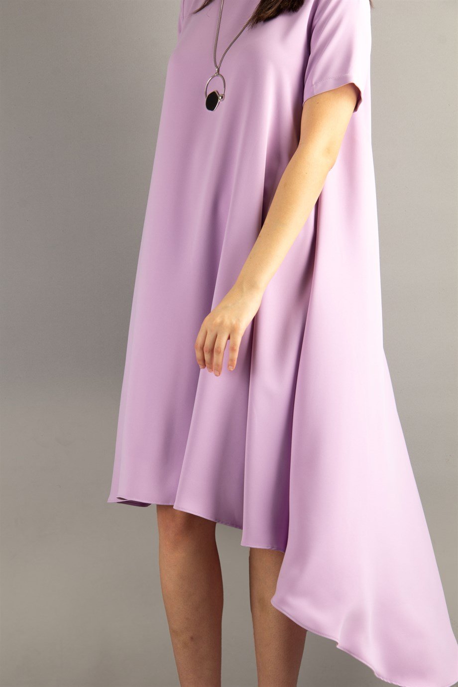 Short Sleeve High-Low Hem Dress - Lilac
