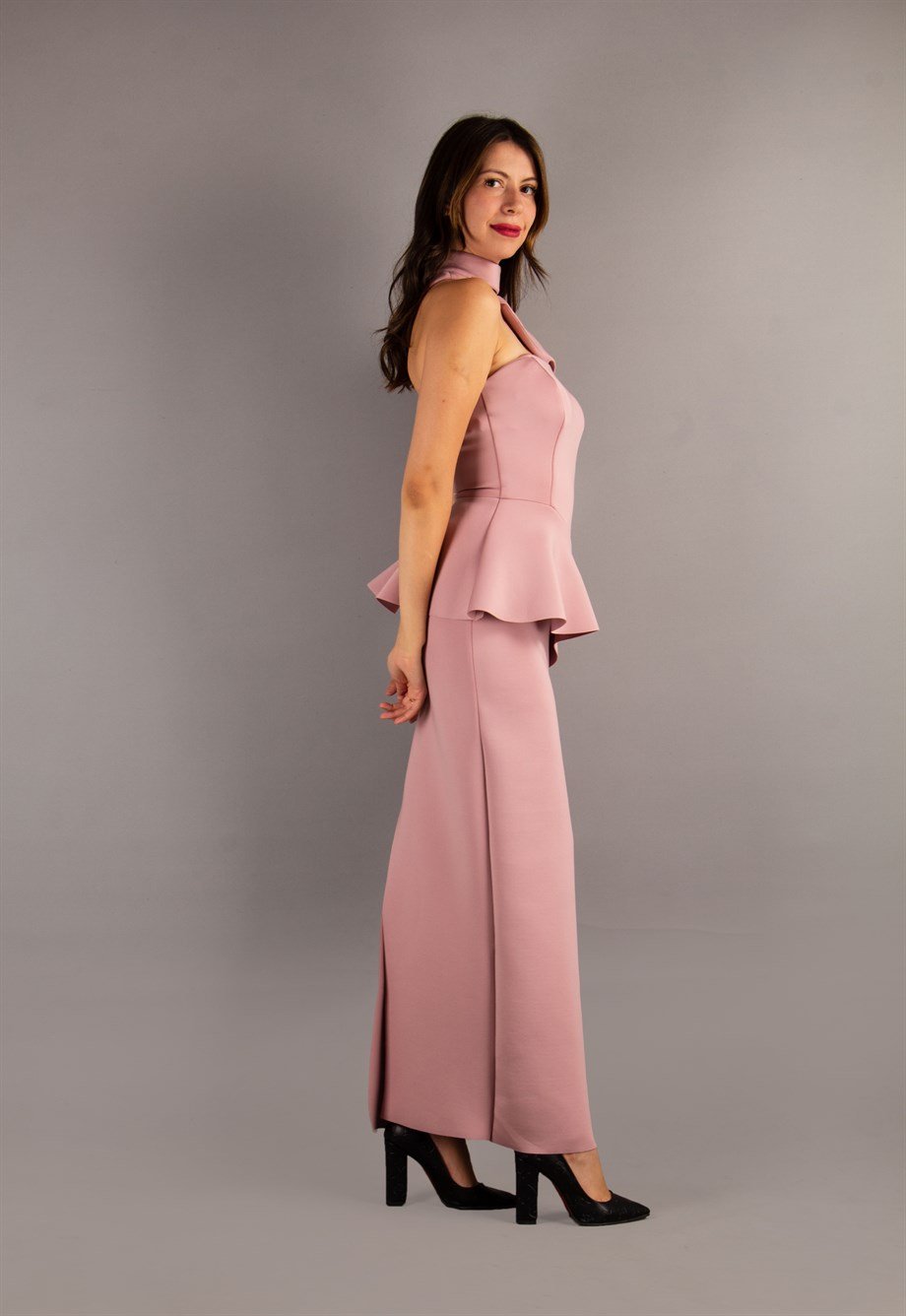 Sleeveless Choker Maxi Scuba Dress - Powder