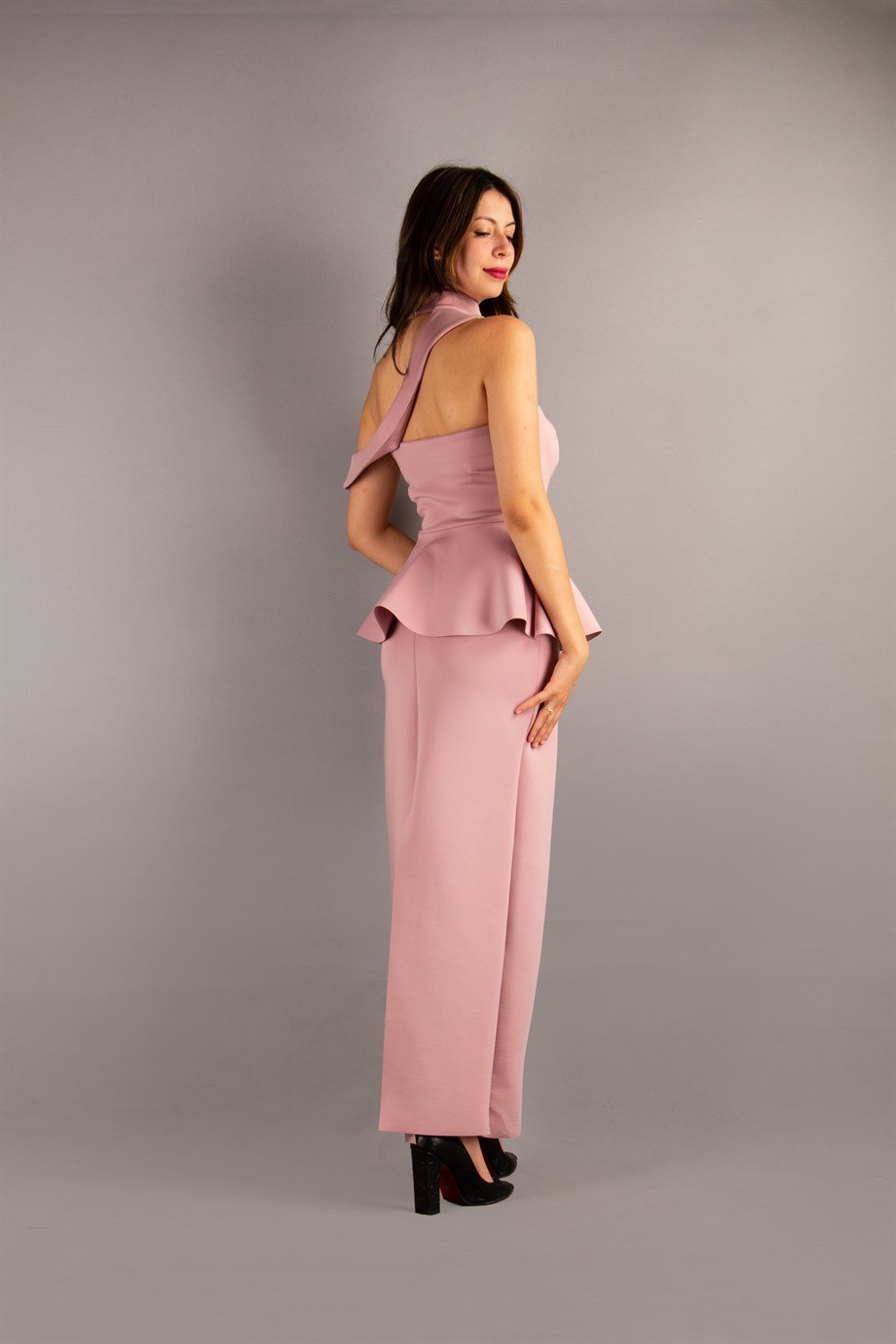 Sleeveless Choker Maxi Scuba Dress - Powder