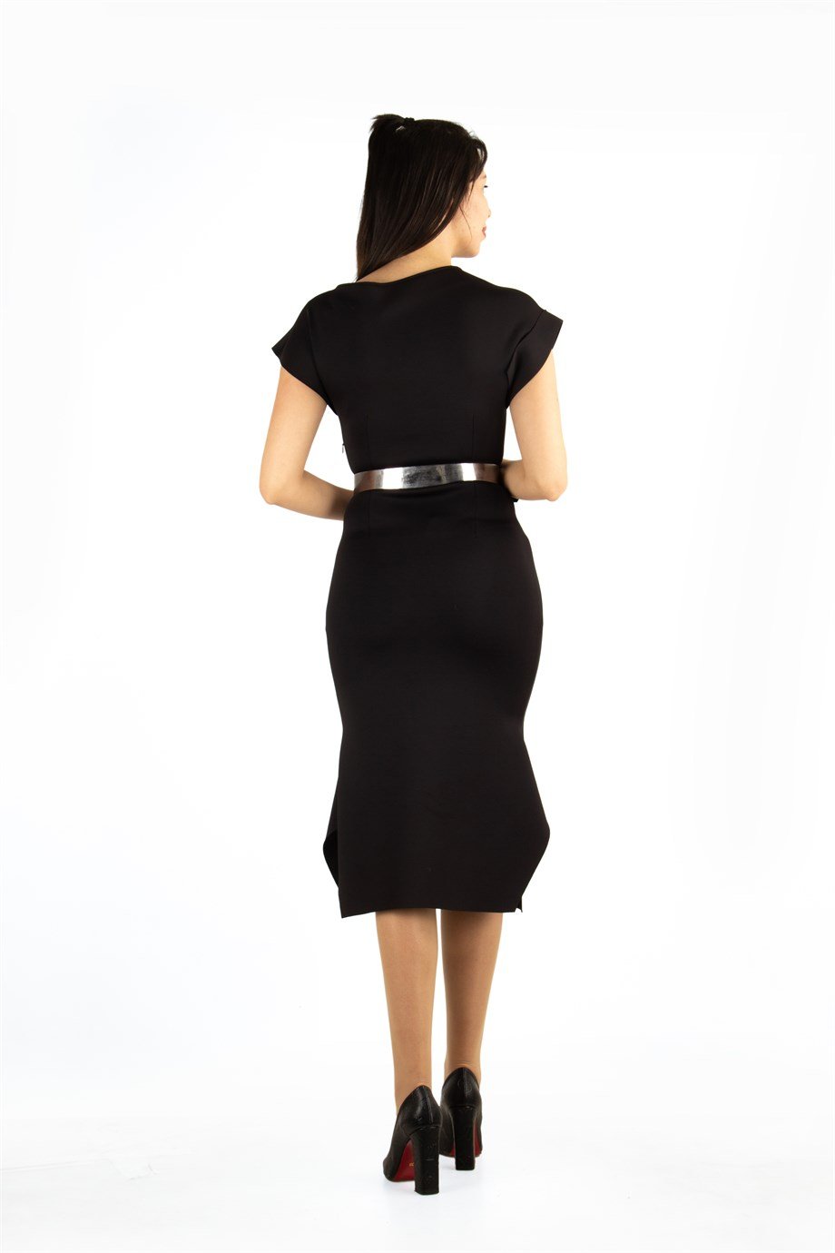 Sleeveless Fishtail Scuba Dress - Black