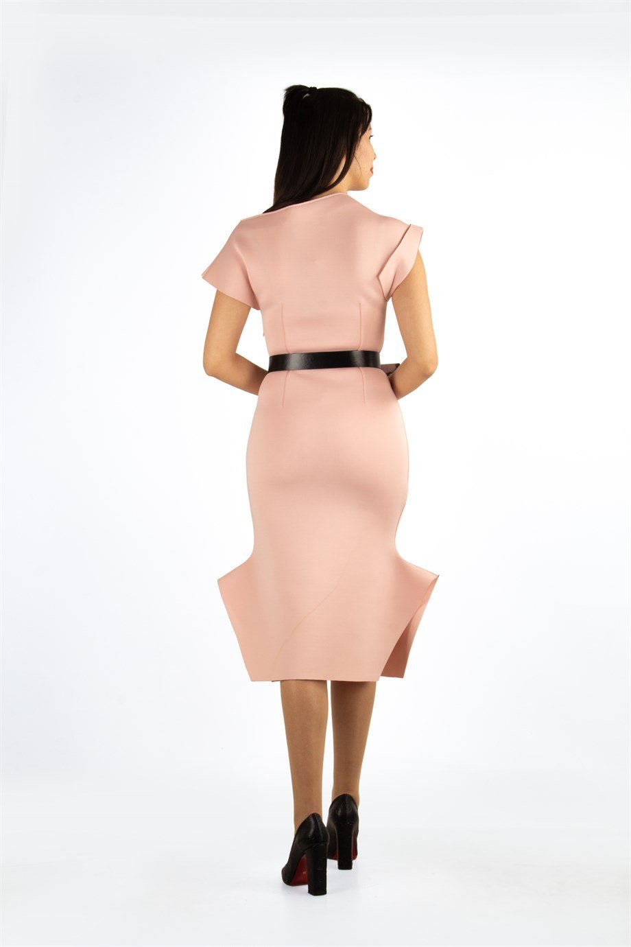 Sleeveless Fishtail Scuba Dress - Powder