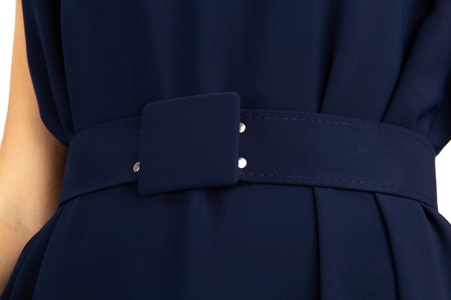 Sleeveless Long Big Size Dress With Belt - Navy Blue