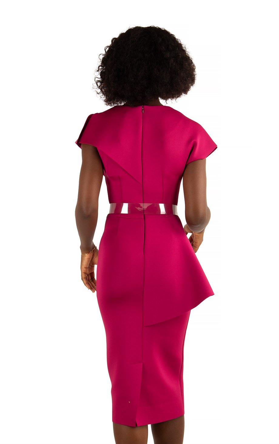 Sleeveless Peplum Scuba Dress With Pearl Belt Detail - Maroon