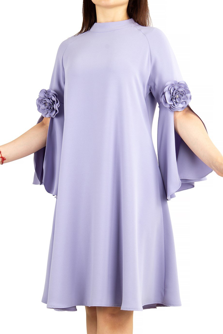 Slit Sleeve Dress with Rose Detail - Lilac