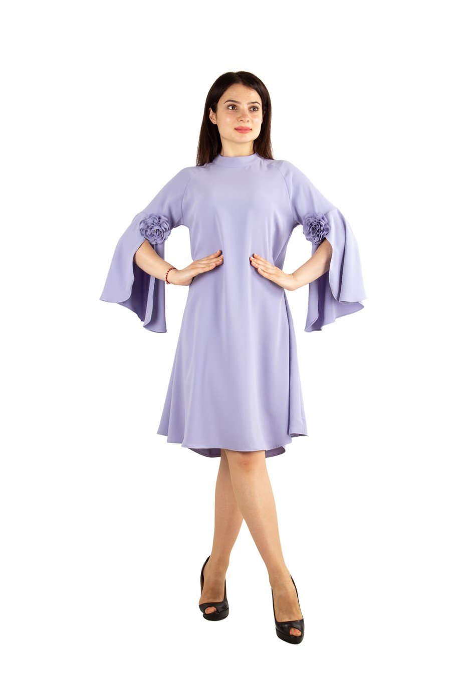Slit Sleeve Dress with Rose Detail - Lilac