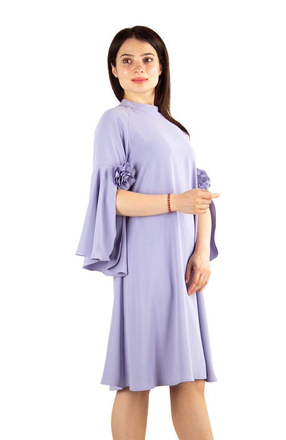 Slit Sleeve Dress with Rose Detail - Lilac