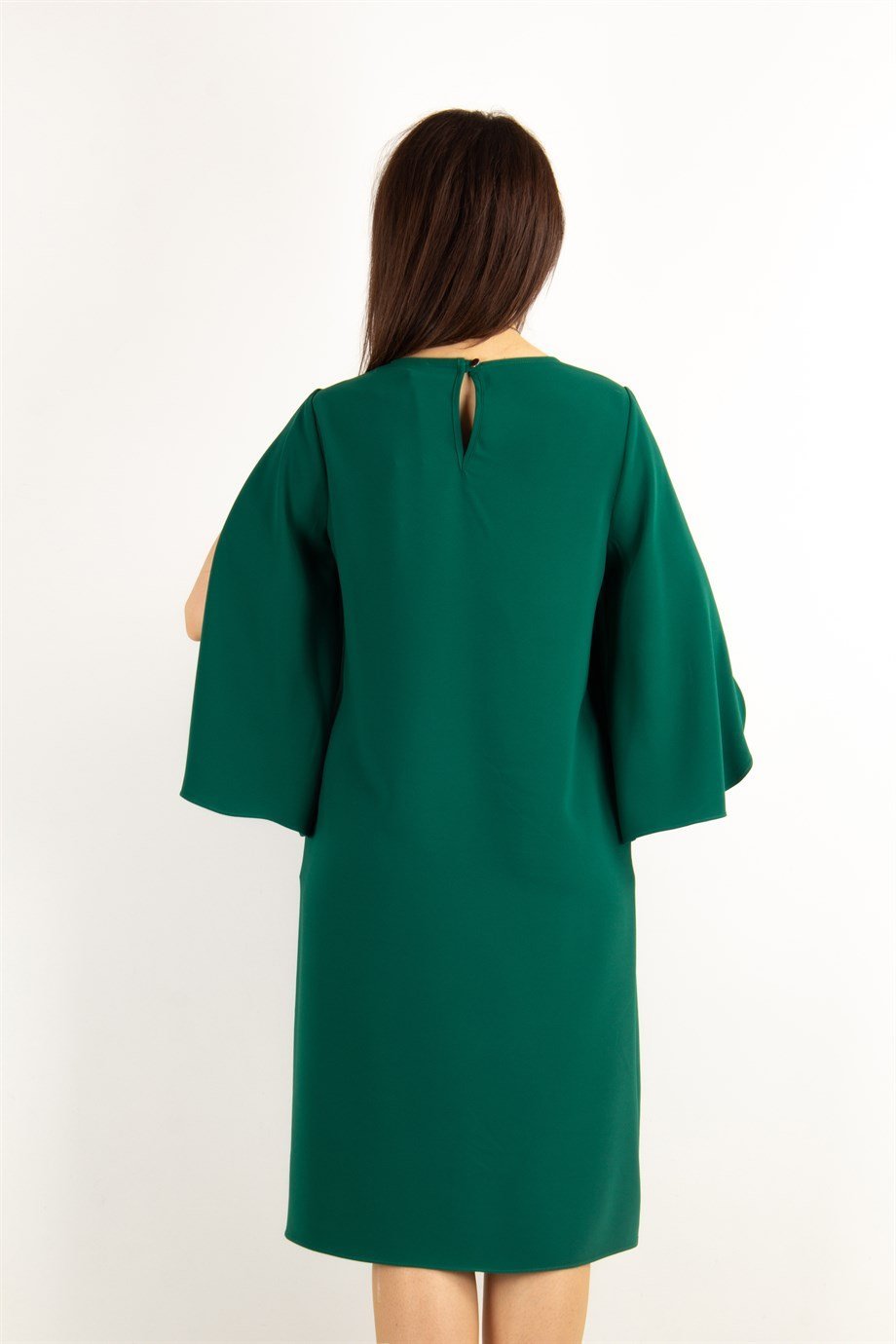 Slit Sleeve Elegant Plain Big Size Dress - Emerald Green