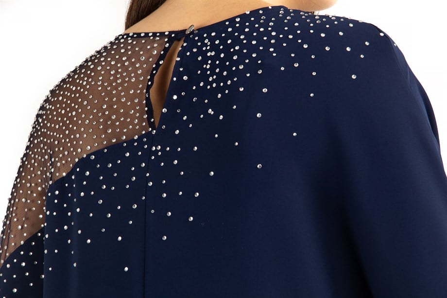 Stone Detailed Maxi Dress - Navy Blue