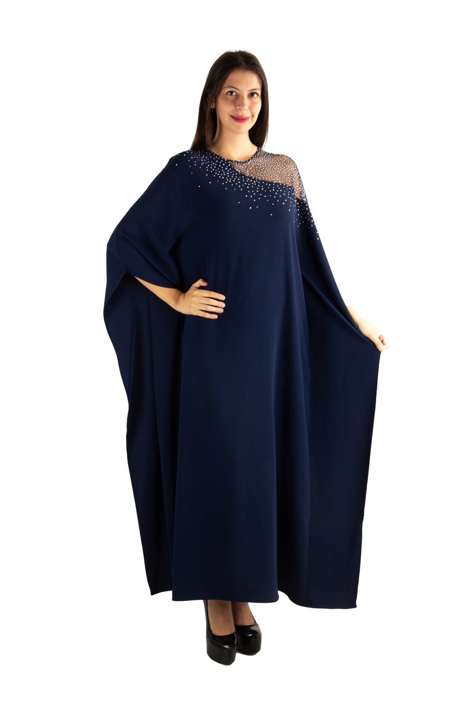 Stone Detailed Maxi Dress - Navy Blue
