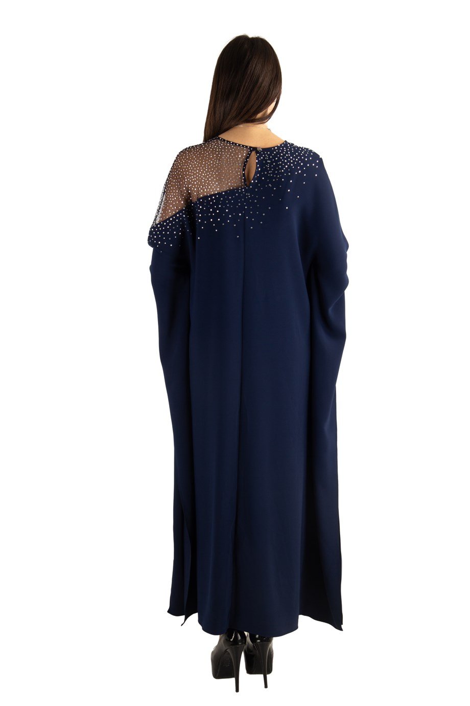 Stone Detailed Maxi Dress - Navy Blue