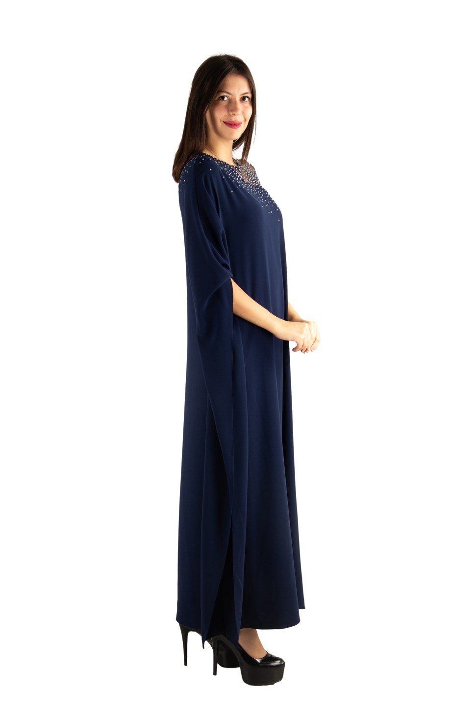 Stone Detailed Maxi Dress - Navy Blue