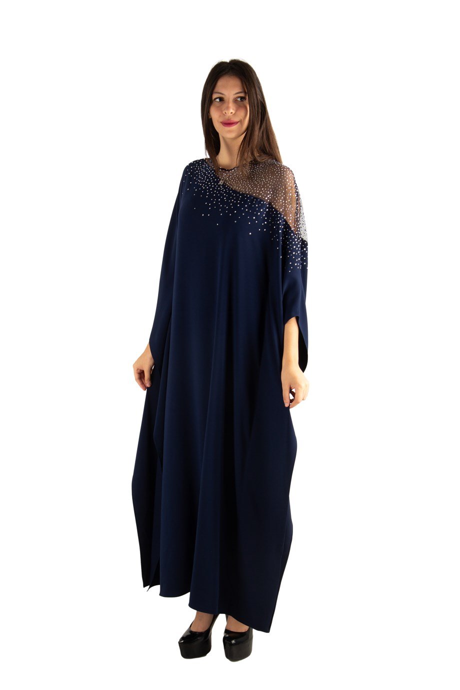 Stone Detailed Maxi Dress - Navy Blue