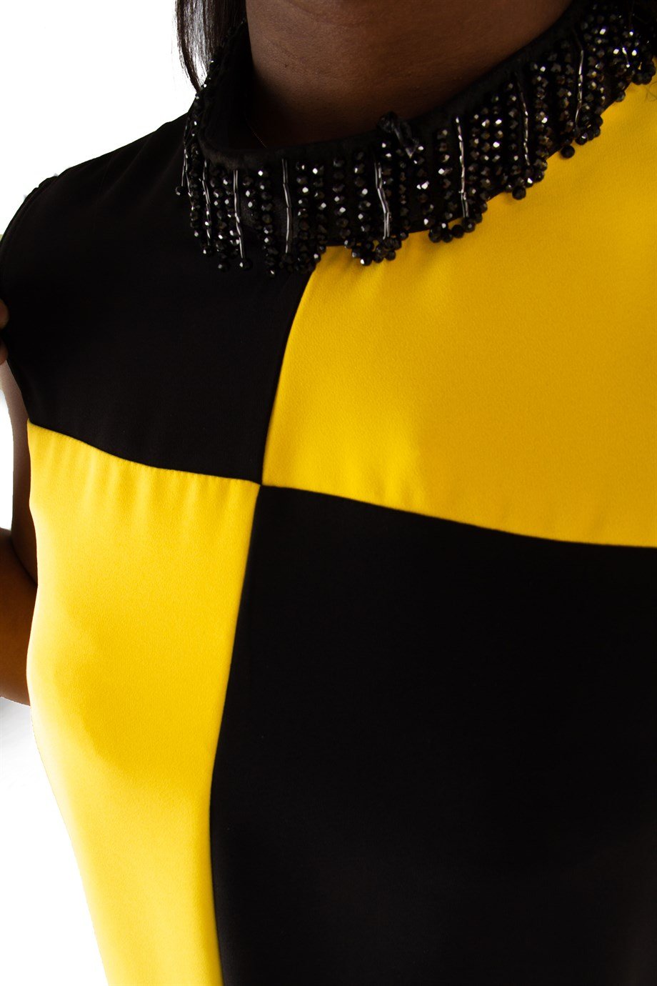 Stone Neck Sleeveless Big Size Dress - Yellow/Black