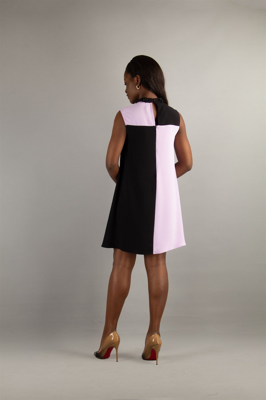 Stone Neck Sleeveless Dress - Lilac/Black