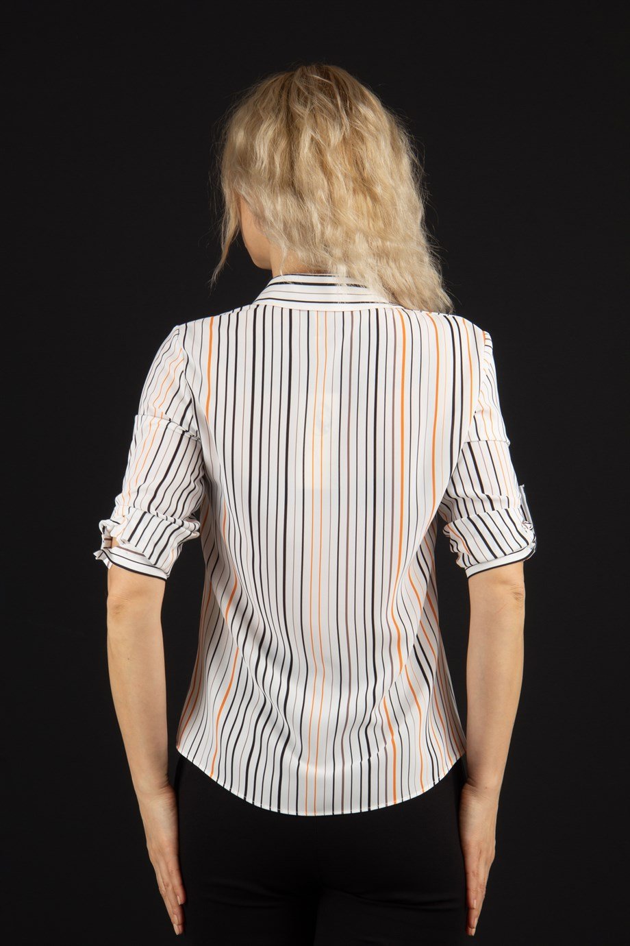Stripe Print V Neck Big Size Blouse - Mustard