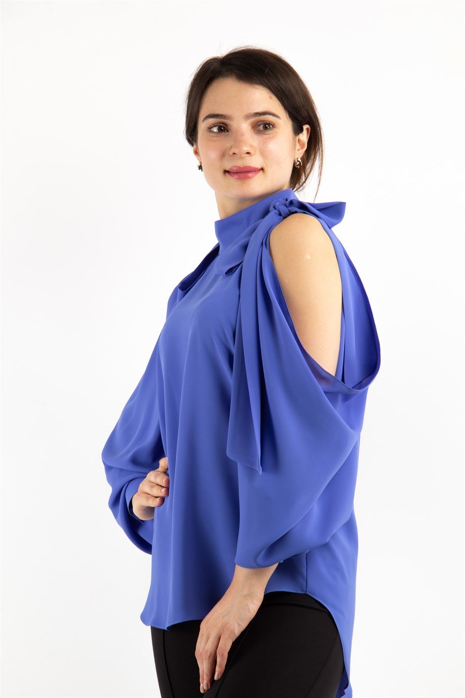 Tie Cold Shoulder Blouse - Indigo