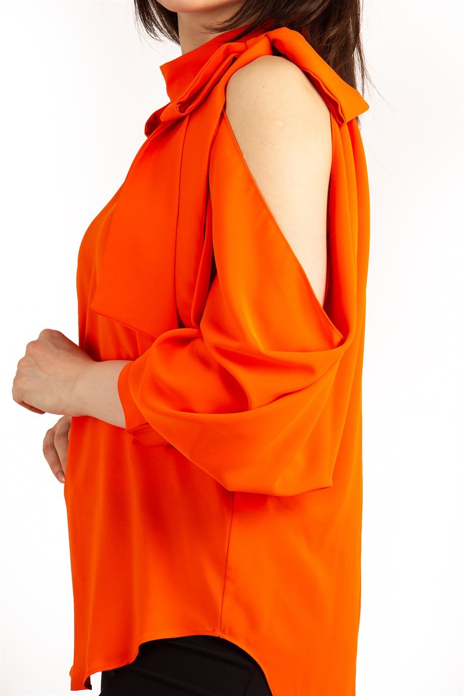 Tie Cold Shoulder Blouse - Orange