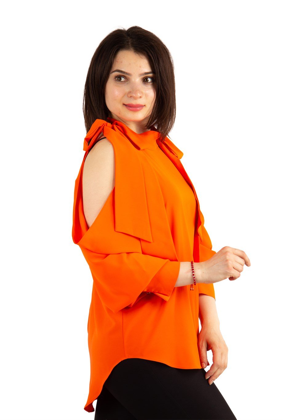 Tie Cold Shoulder Blouse - Orange