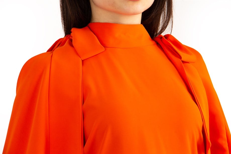 Tie Cold Shoulder Blouse - Orange