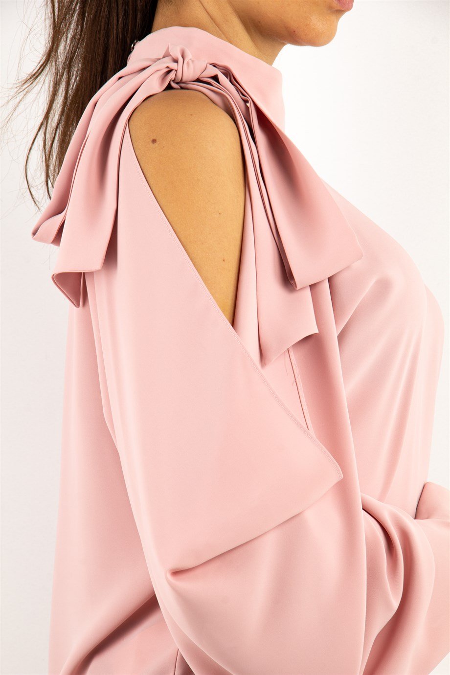 Tie Cold Shoulder Blouse - Powder