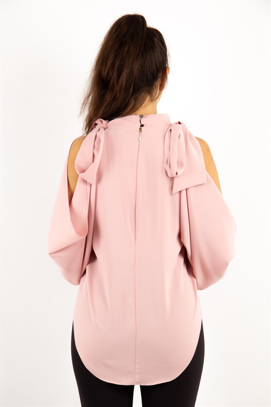 Tie Cold Shoulder Blouse - Powder