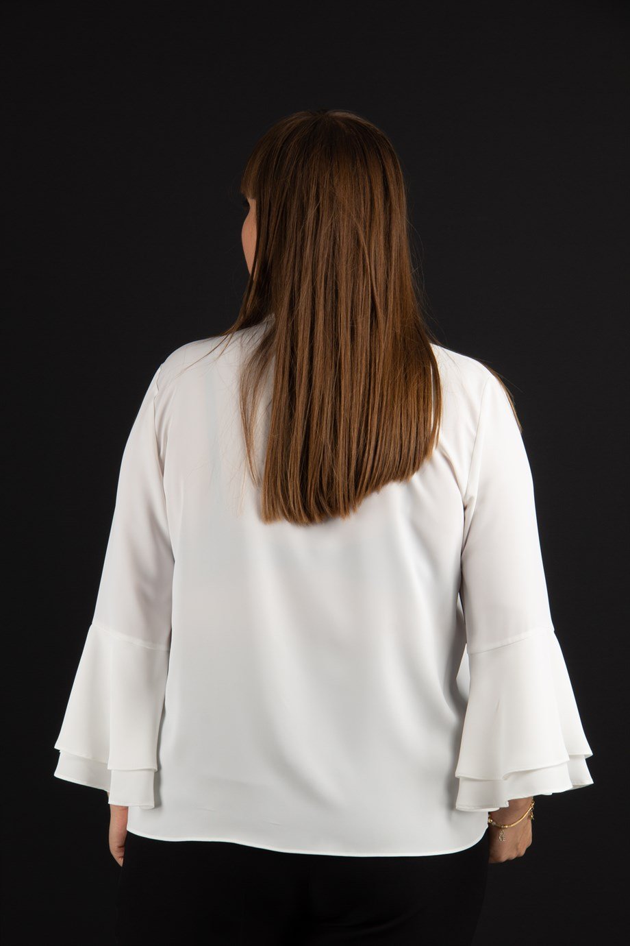 Tie Neck Bell Sleeves Big Size Blouse - White