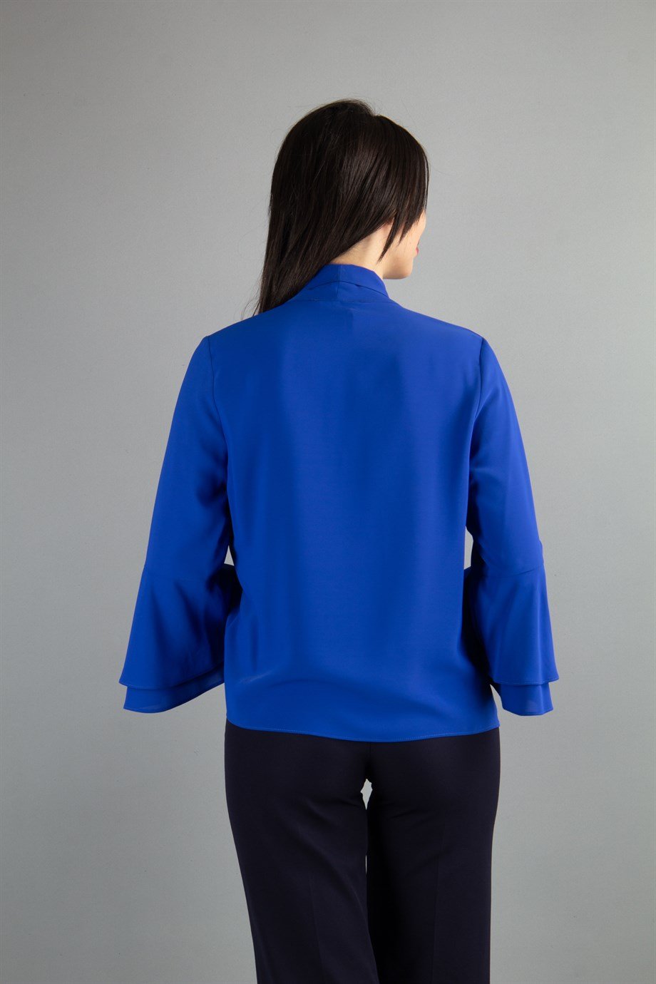 Tie Neck Bell Sleeves Blouse - Saxe